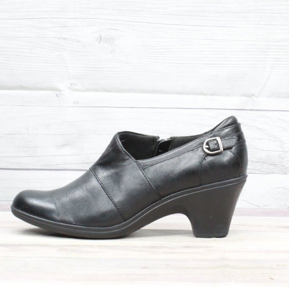Clarks Shoes - CLARKS Bendables Black Leather Side Zipper Ankle Heeled Shoes Size 8.5 M
